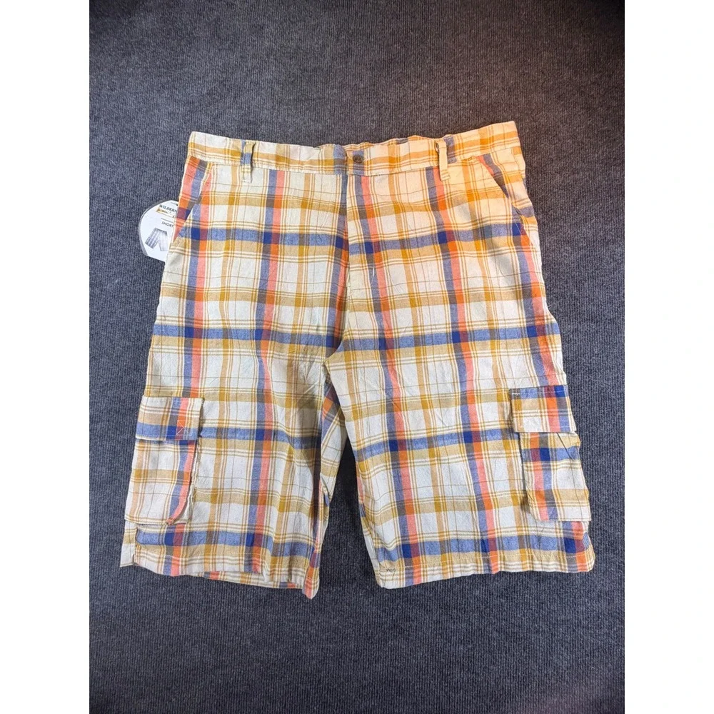 Wilderness Mens Plaid Cargo Shorts Multi Color Orange Blue Yellow Size 42 NWT